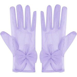 Women's Bow Lavender Evening Tulle Short Length Gloves Wrist Tea Party Prom